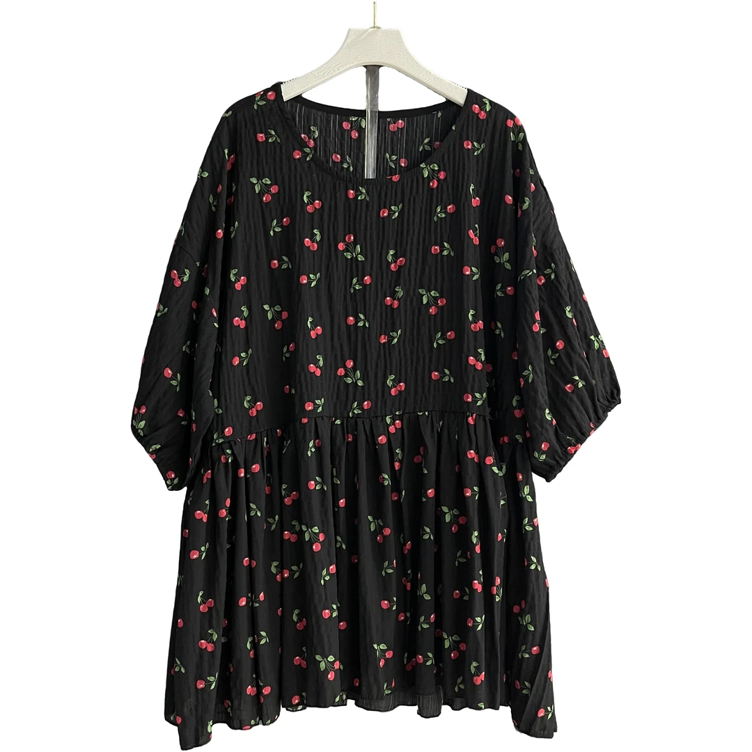 女士圆领长袖衬衫创意蕾丝常规脏脏风国风设计上衣夏季碎花