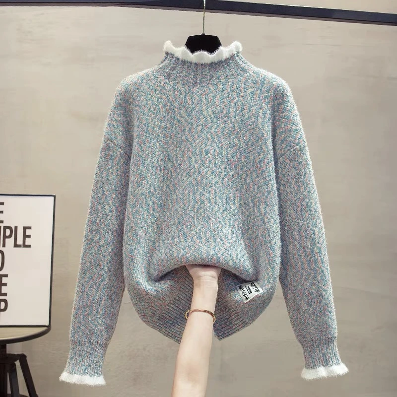 【花仙紫色厚款保暖毛衣】秋冬季必备宽松百搭加厚加软毛衣