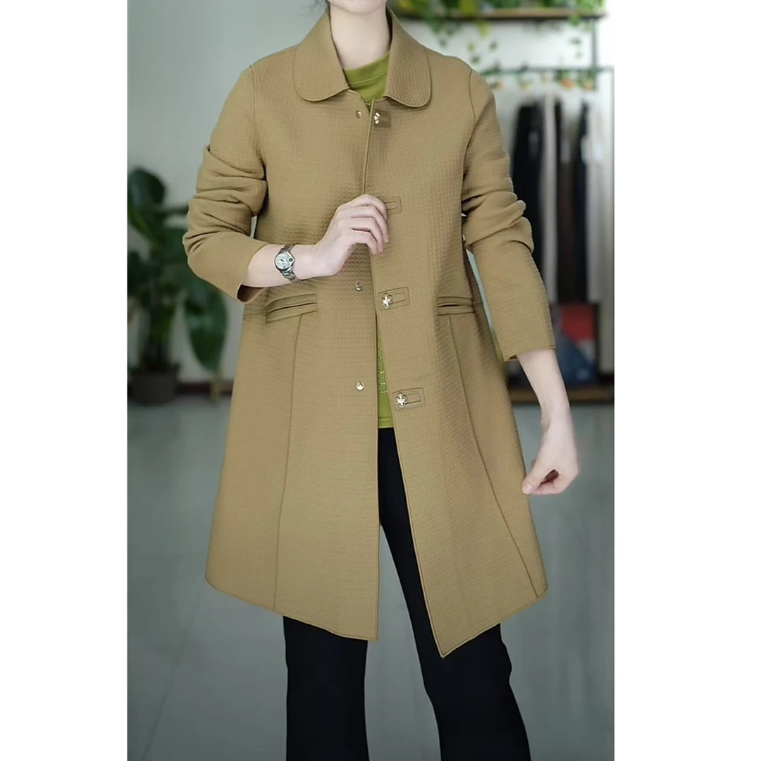 M035春秋时尚呢子格子中长款外套洋气春秋休闲百搭韩版