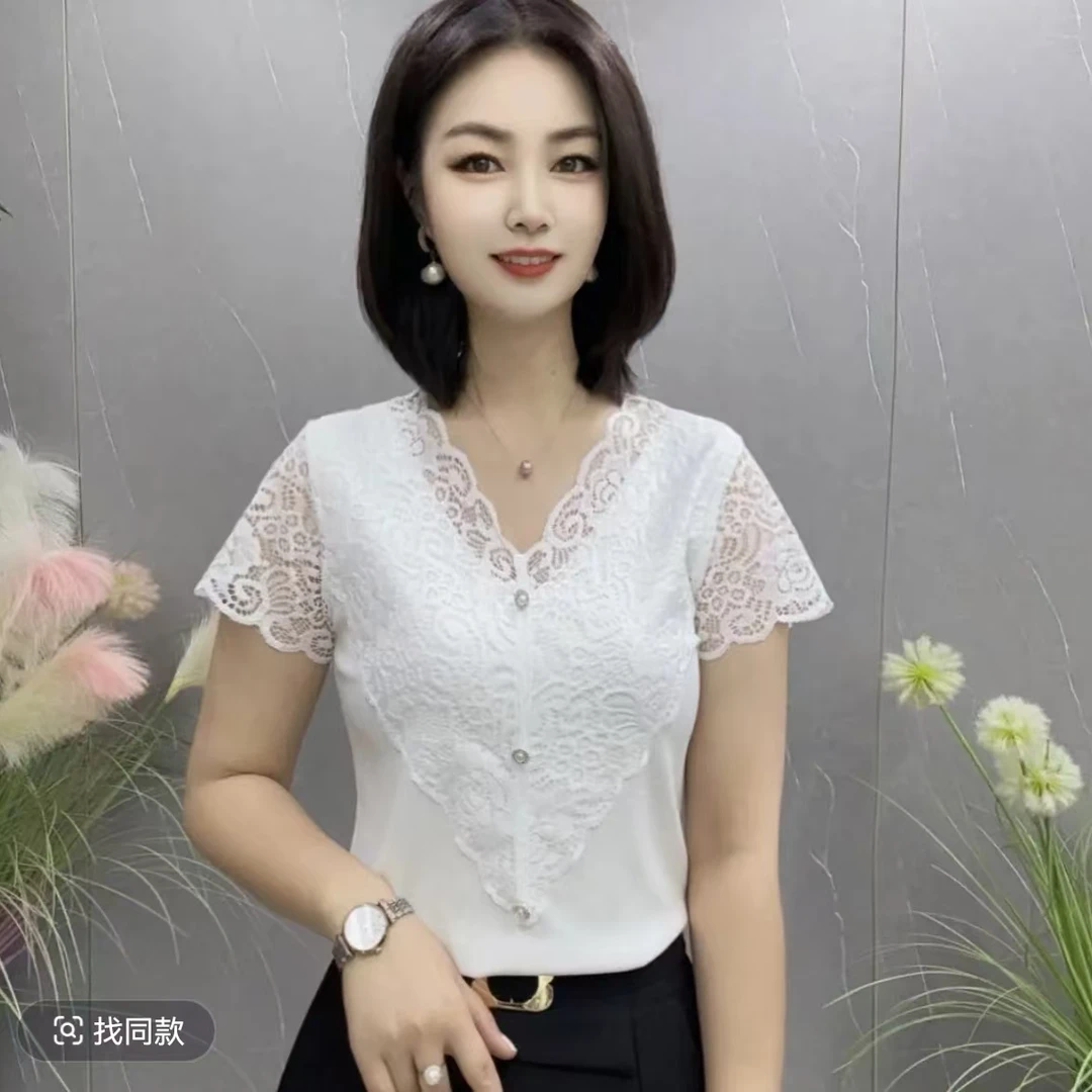 25春夏上新时尚V领短袖气质百搭显瘦衬衫