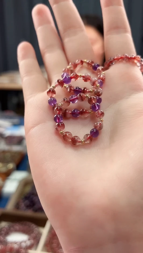 未镶嵌手串水晶金草莓超七戒圈4mm【多样性发一】