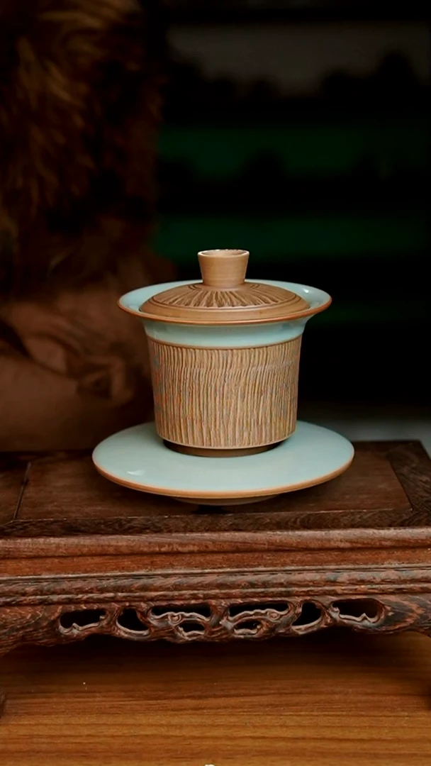 杯天青重工马蹄盖碗一级开片