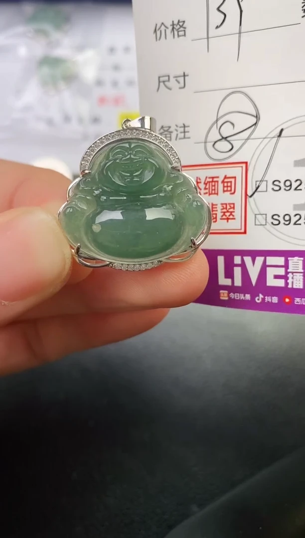 颈饰银S925镶嵌翡翠路***草挂件