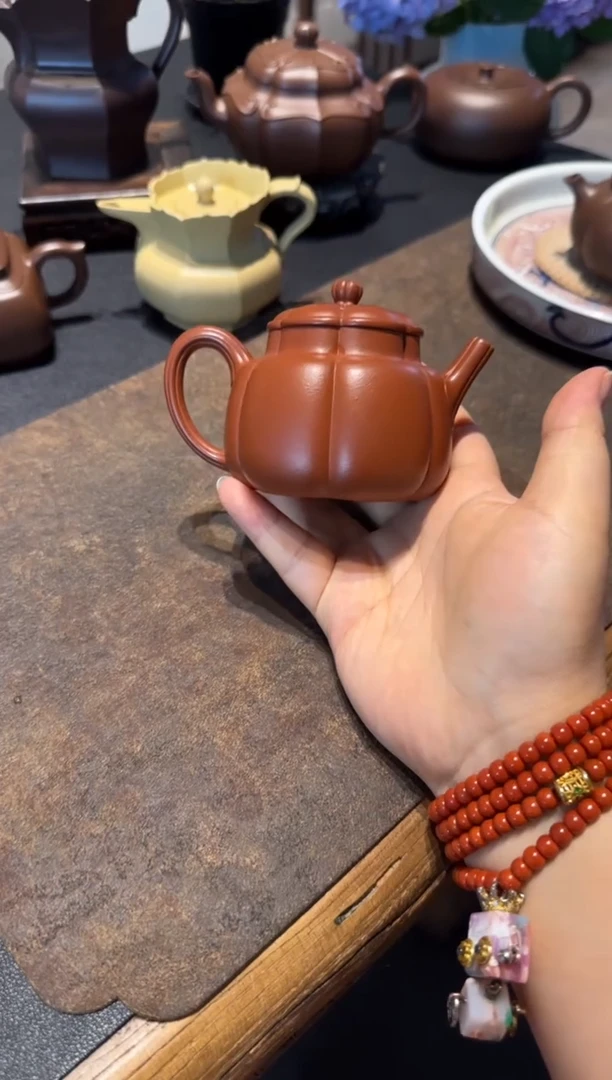 茶壶紫砂繁花 朱泥