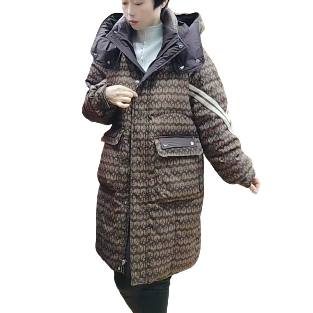 【英英服饰】冬季新款休闲时尚洋气宽松版保暖长款鹅绒服-衣长93