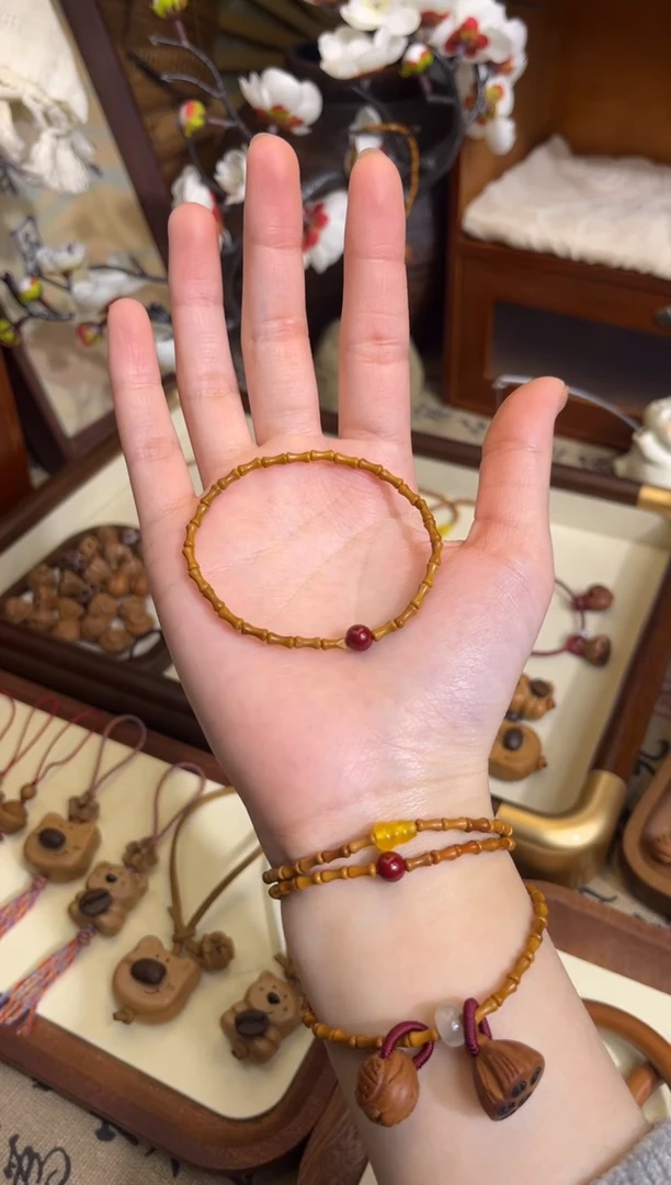 手串桃核【桃缘行】竹节「红色莎莎」桃木桃核辟、挡、驱、护 备注手围