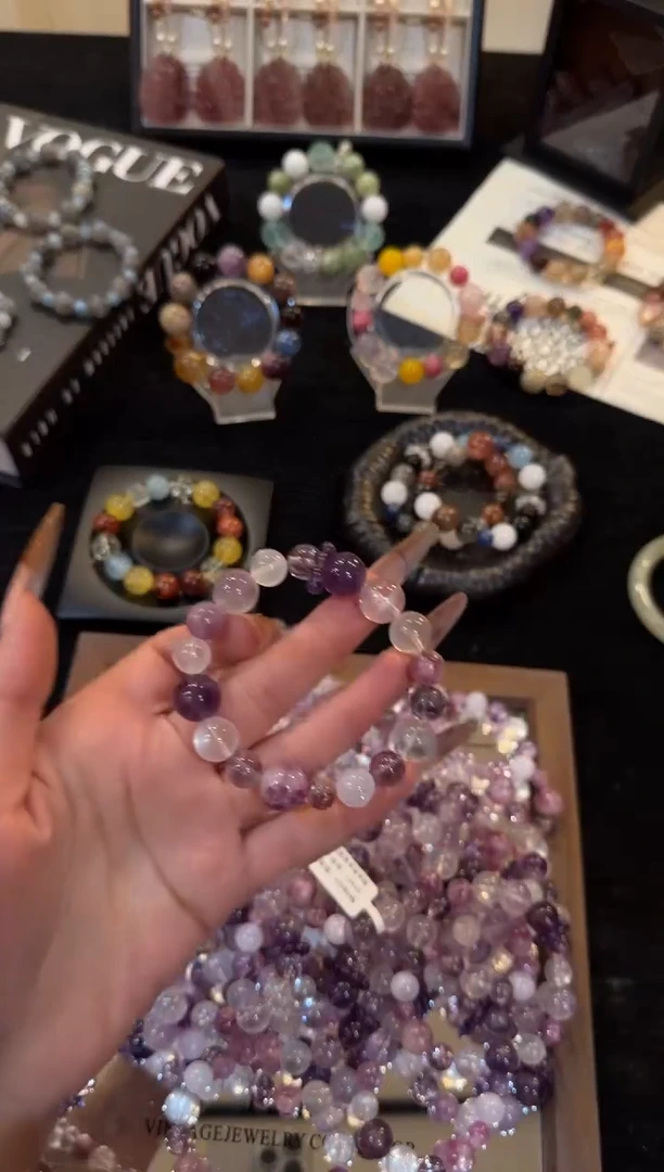 未镶嵌手链水晶紫水晶多宝x3433