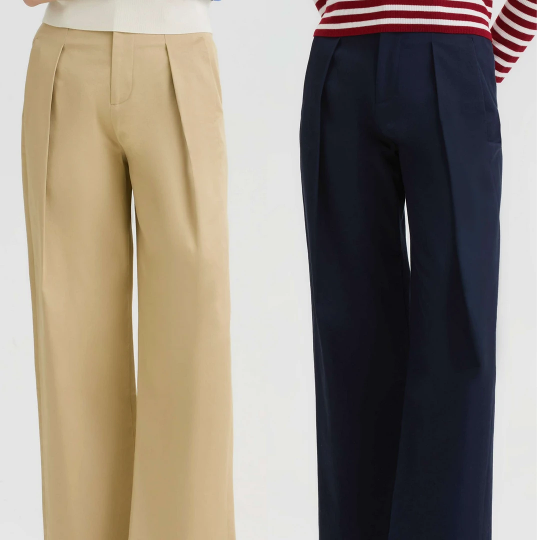 松家·1674 - 百搭穿不腻！文艺通勤前压褶复古松弛窄版阔腿裤梨形