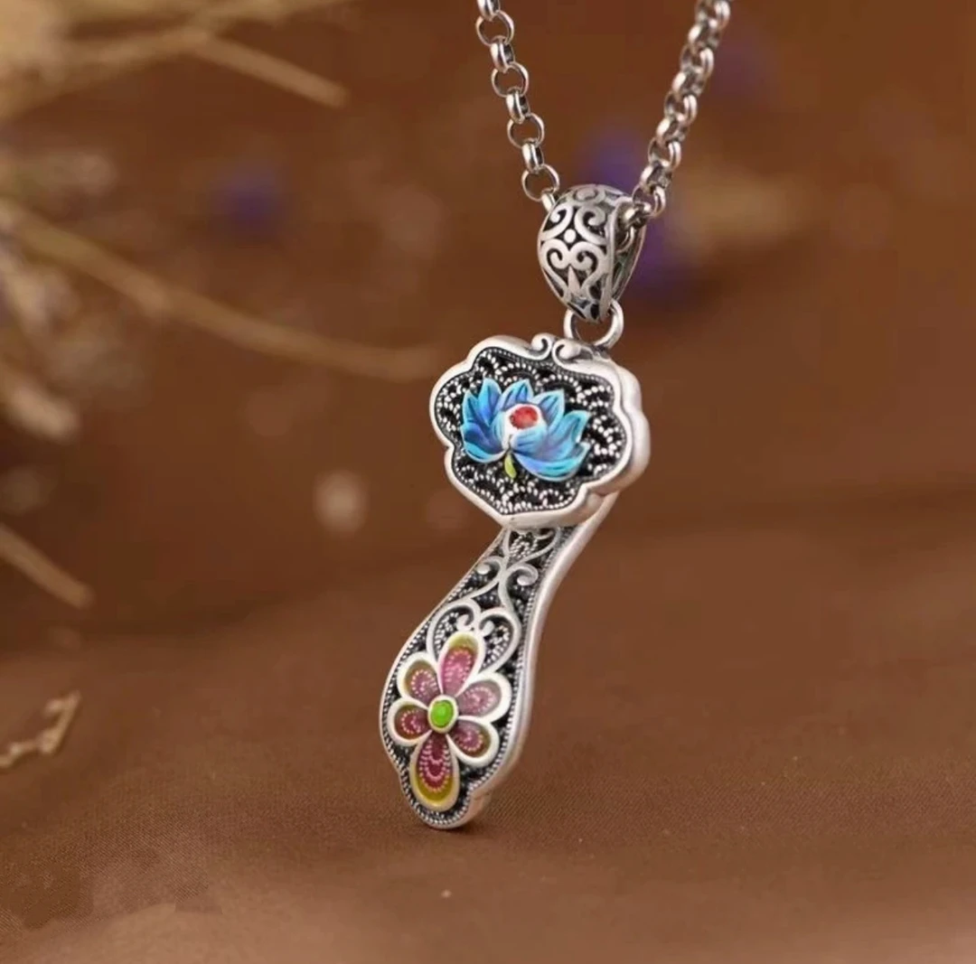 吊坠足银 【佰万银庄】足银990如意珐琅吊坠