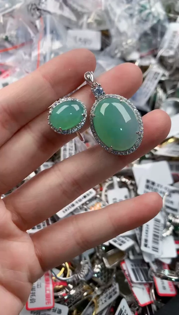 银S925镶嵌戒指翡翠1313--9