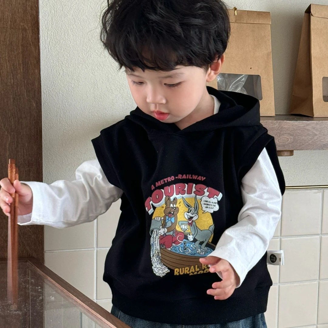 【卡通带帽无袖马甲背心】小童2025新品百搭马甲童装上衣宝宝背心