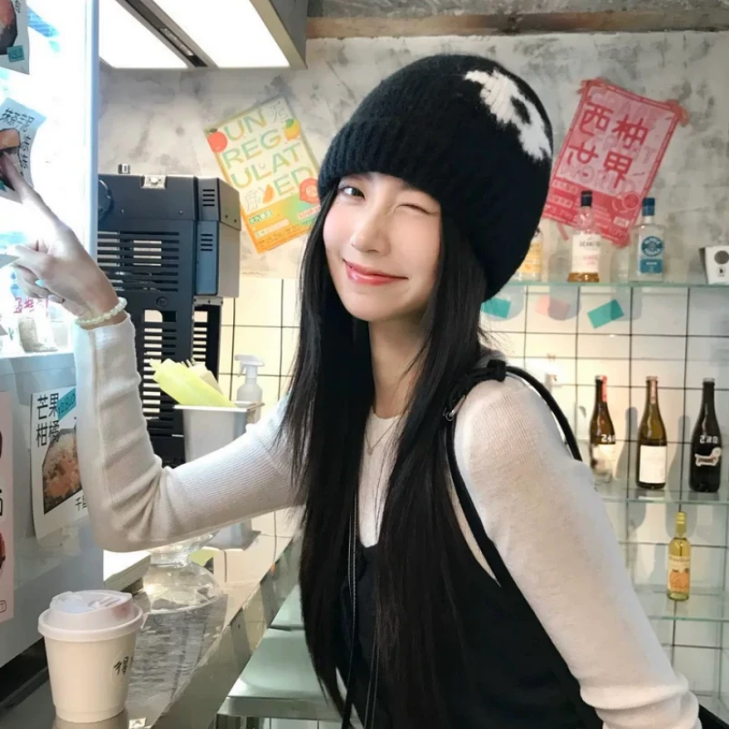 帽子女优雅无檐百搭冬季花朵针织帽时尚包头帽韩版保暖加厚毛线帽