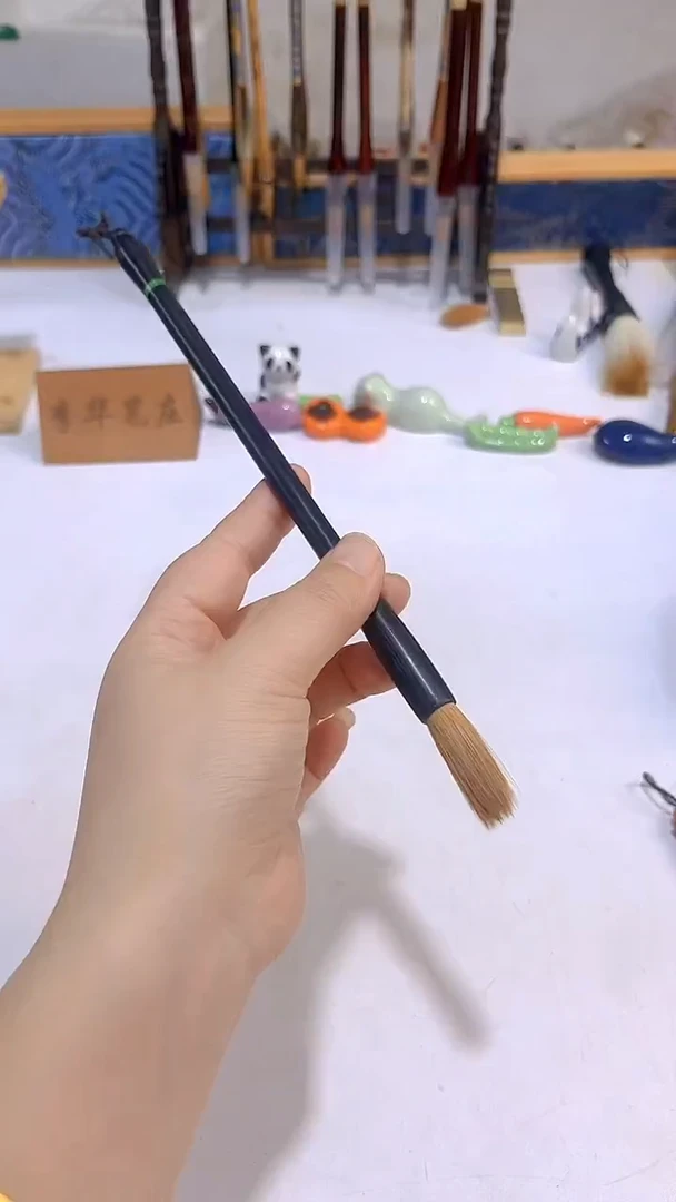 新款黑檀中间绿色黄狼中楷毛笔1支 出锋3.4