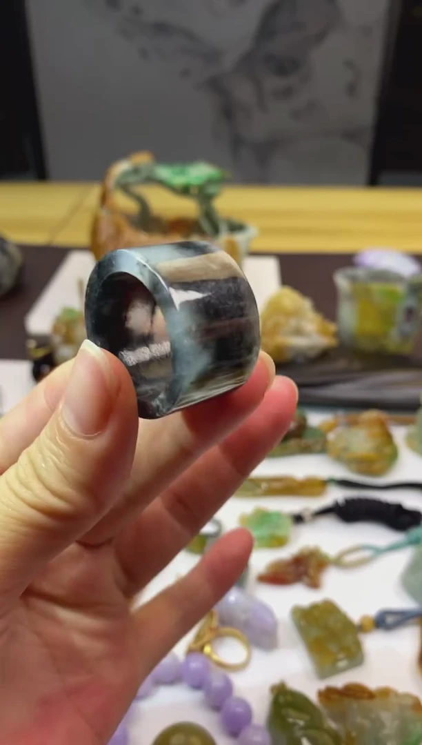 翡翠戒指未镶嵌翡翠冰乌鸡扳指