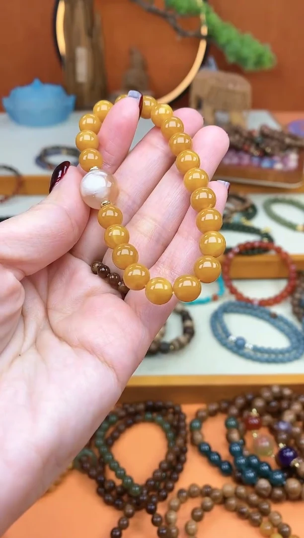 【闪购商品】蜜蜡手链未镶嵌单圈蜜蜡玛瑙手串