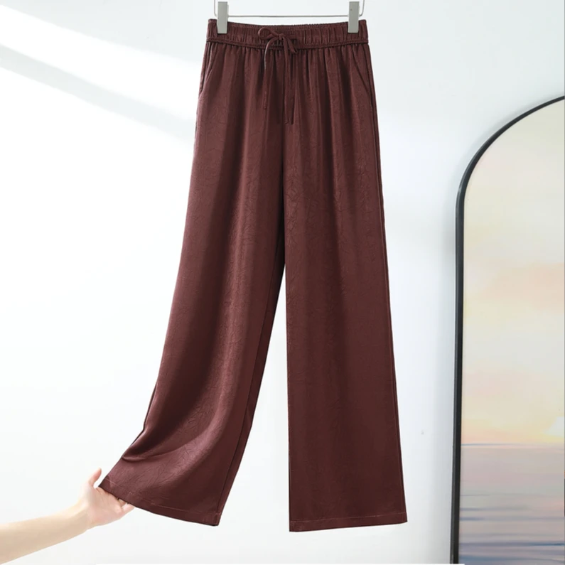 乔治正品92桑蚕丝直筒裤时尚简约窄版长裤女新中式高腰休闲裤