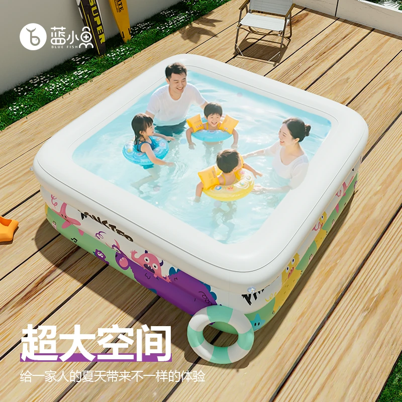 紫色小恐龙充气游泳池方形宝宝儿童游泳池家用成人户外水池