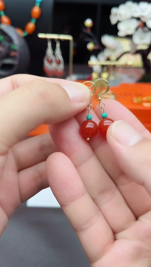 玛瑙/玉髓耳饰银S925镶嵌424000