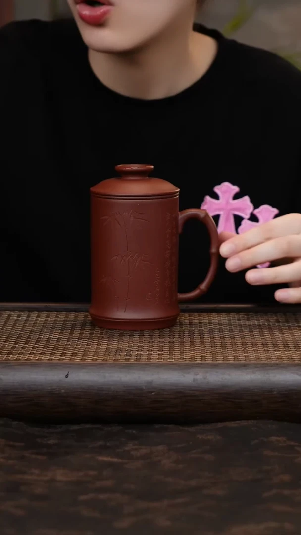 茶杯紫砂三件套竹叶