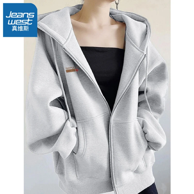 真维斯牛奶丝卫衣开衫女2026新款慵懒洋气宽松遮肉休闲连帽外套L