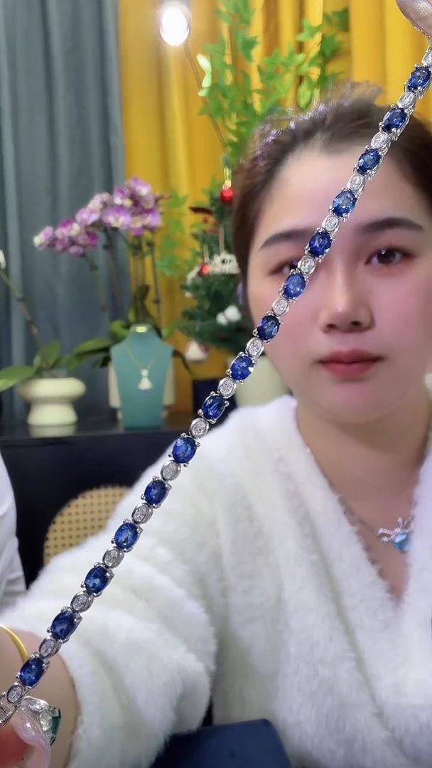 手链蓝宝石银S925镶嵌蓝宝石手链