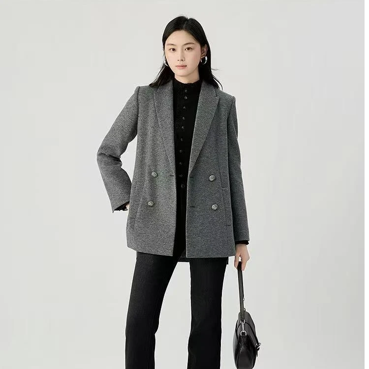 哥弟大衣秋冬经典时尚通勤休闲宽松女士西装外套140002