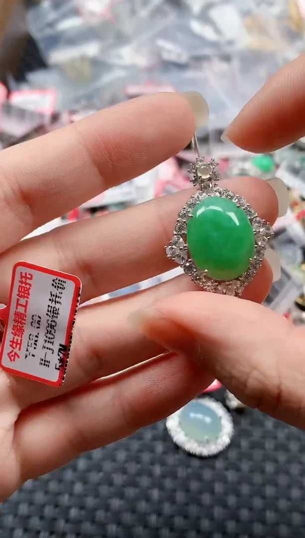 银S925镶嵌戒指翡翠天然A货缅甸翡翠