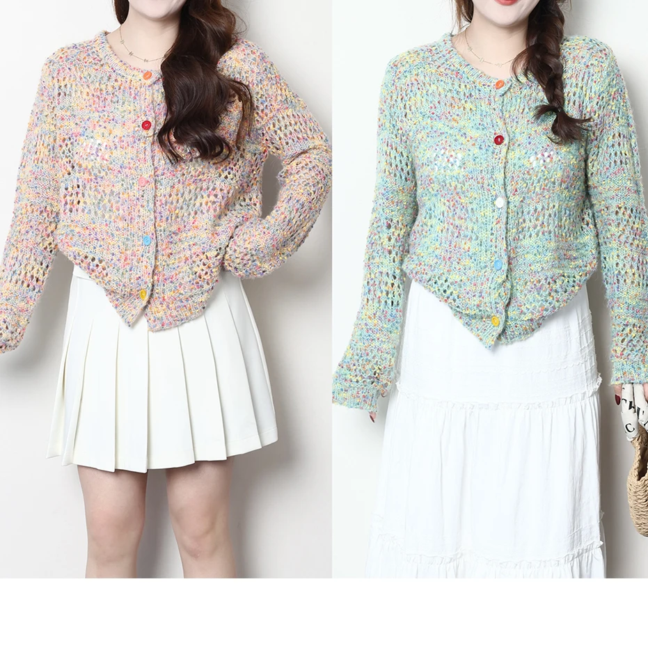 裂渡杨杨【许愿瓶】微胖大码女春时尚百搭镂空编织针织开衫ZY503Q17