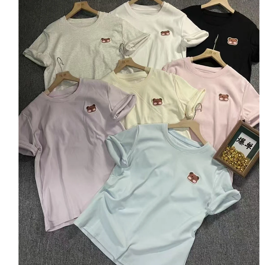 格子推荐~春季小熊刺绣糖果色T恤2610