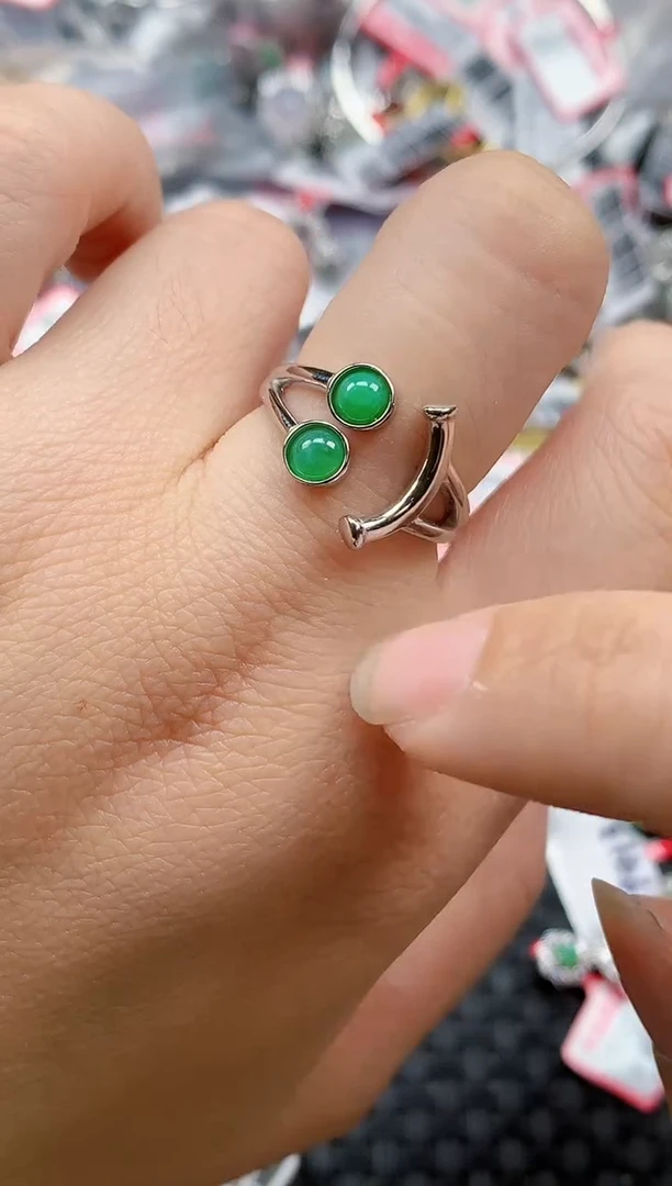 银S925镶嵌戒指翡翠天然A货缅甸翡翠