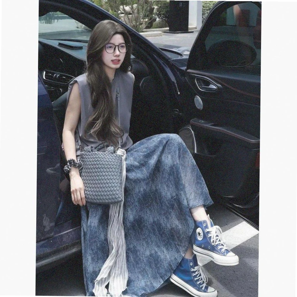 2025女装新款小个子穿搭一整套时尚气质灰色上衣印花半身裙套装女