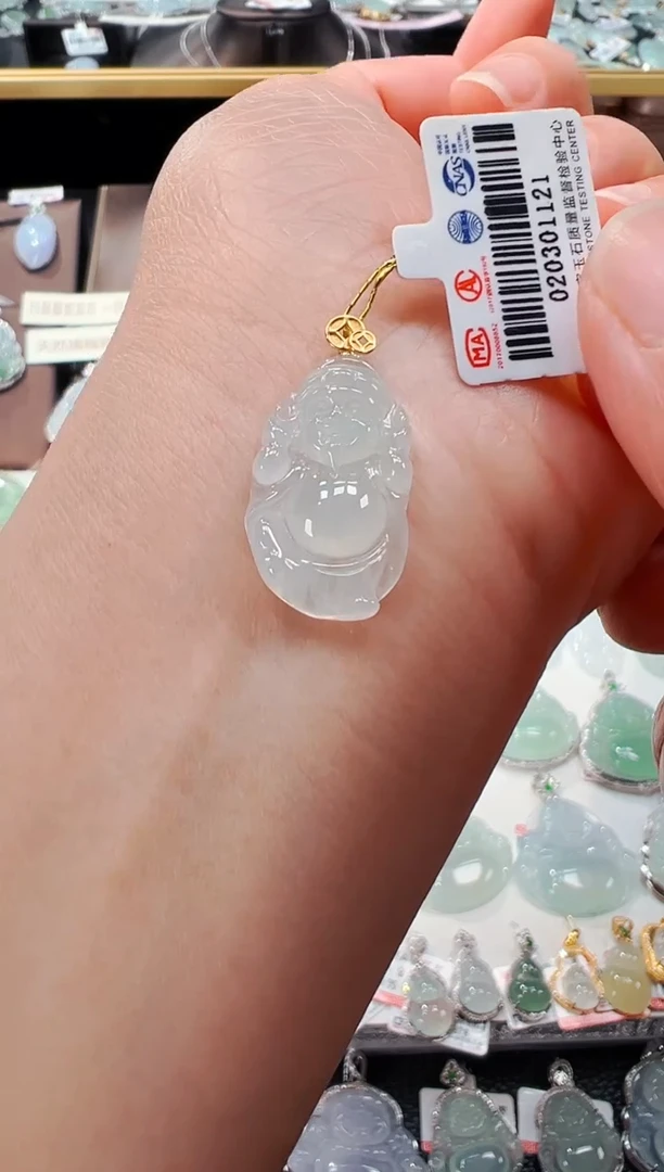 【闪购商品】翡翠吊坠(不含链)18K金镶嵌财神爷吊坠1121