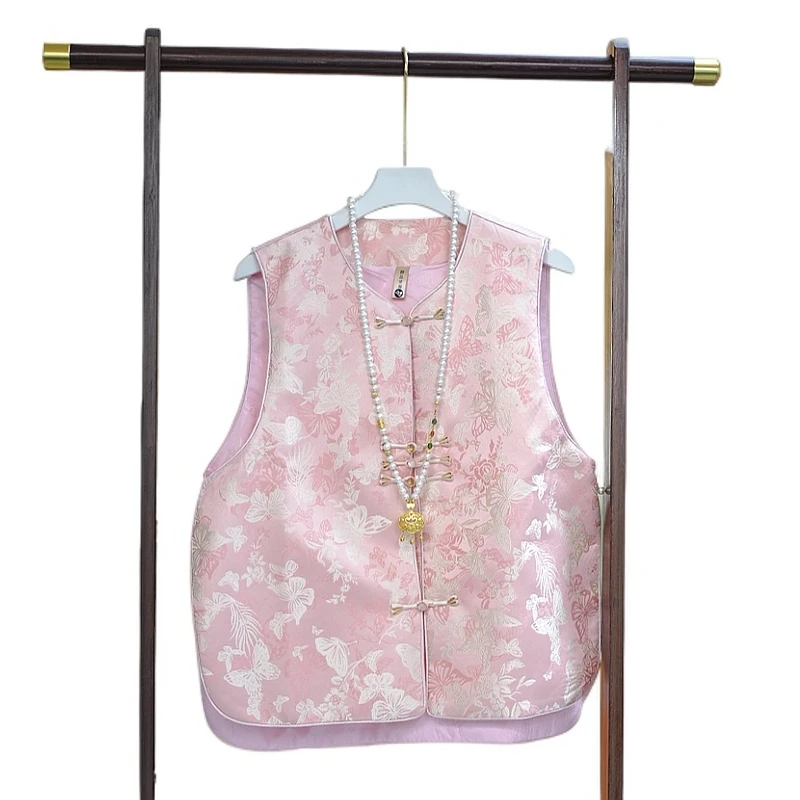 【粉舞】 中式立领流苏樱花粉国风女装马甲