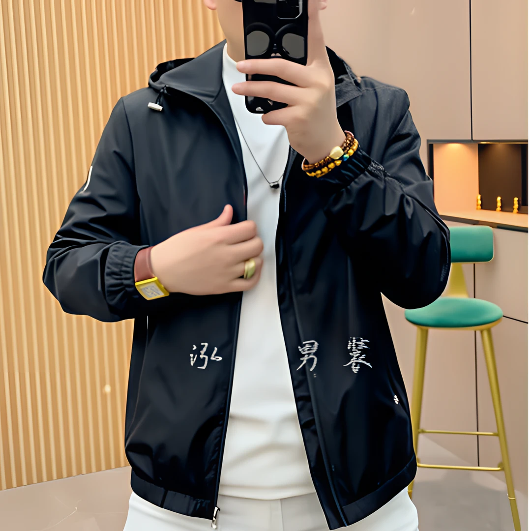 2025新款男士夹克外套时尚潮款休闲百搭连帽潮流修身男款秋季薄款