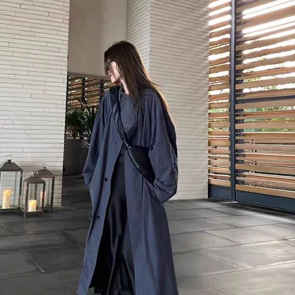 023韩系慵懒风垂感宽松风衣外套高级感休闲大衣F1281