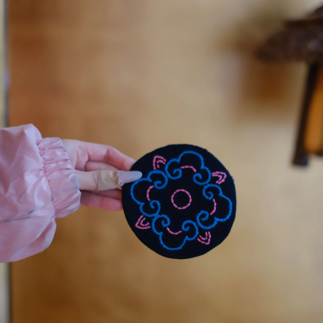 问春风 圆形小号刺子绣大茶席茶垫防水隔热泡茶垫刺绣11*11