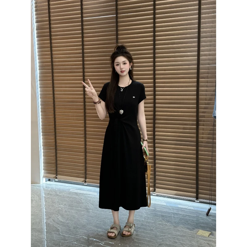 宿慕SUMU 夏季系带收腰设计感连衣裙2025新款6-6时尚显瘦裙1223