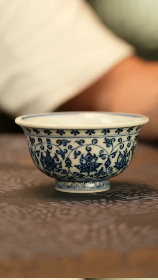 仿明永乐双狮缠枝莲压手杯