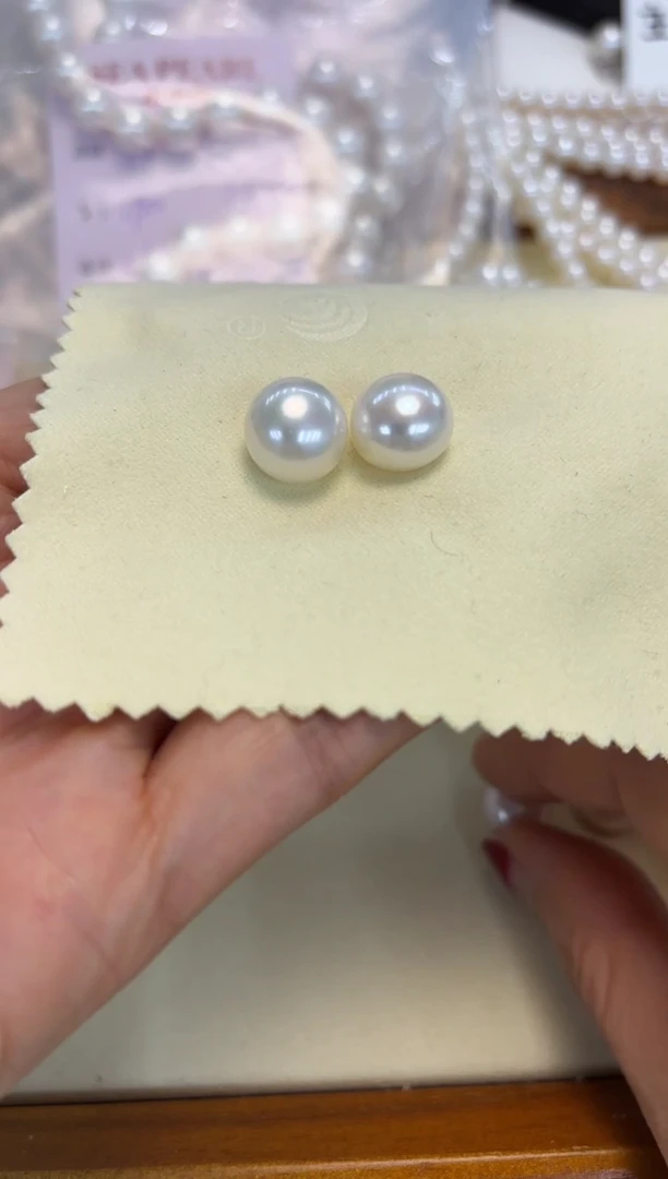 银S925镶嵌耳饰淡水珍珠旺****?11-12MM无核