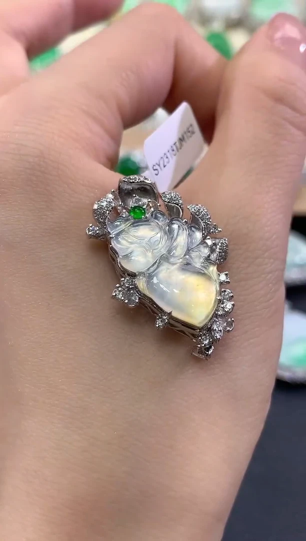 吊坠(不含链)18K金镶嵌翡翠夏日珠宝B39