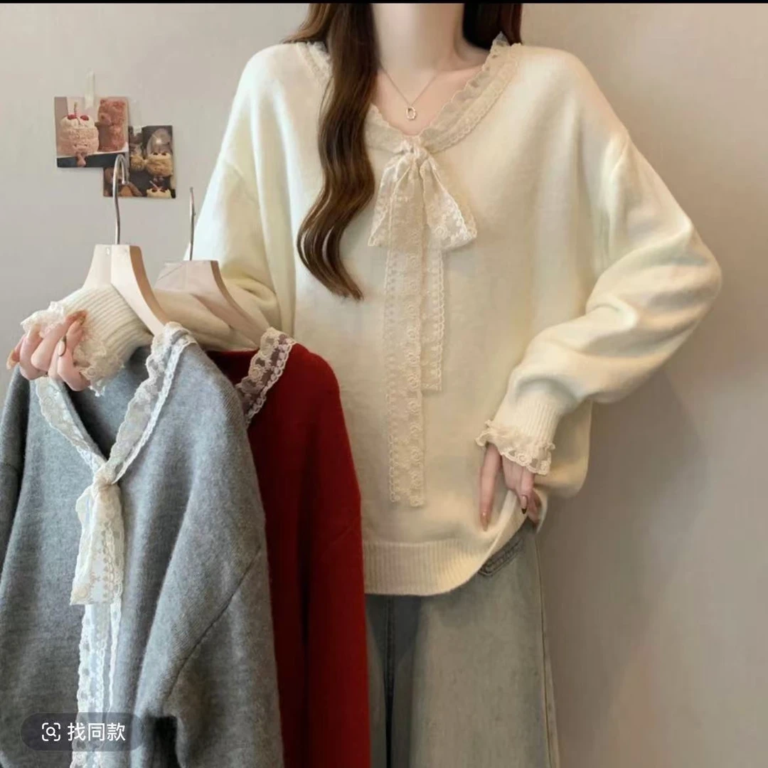 毛衣蝴蝶结秋季女装内搭长袖上衣洋气