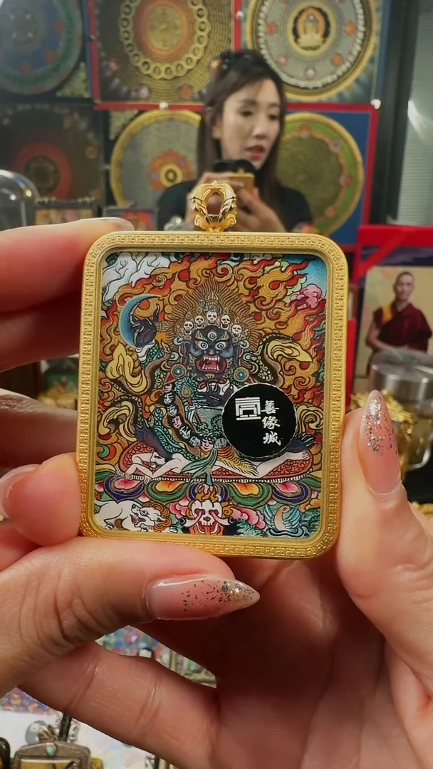 吊坠壹善缘城手绘唐卡黑袍金刚
