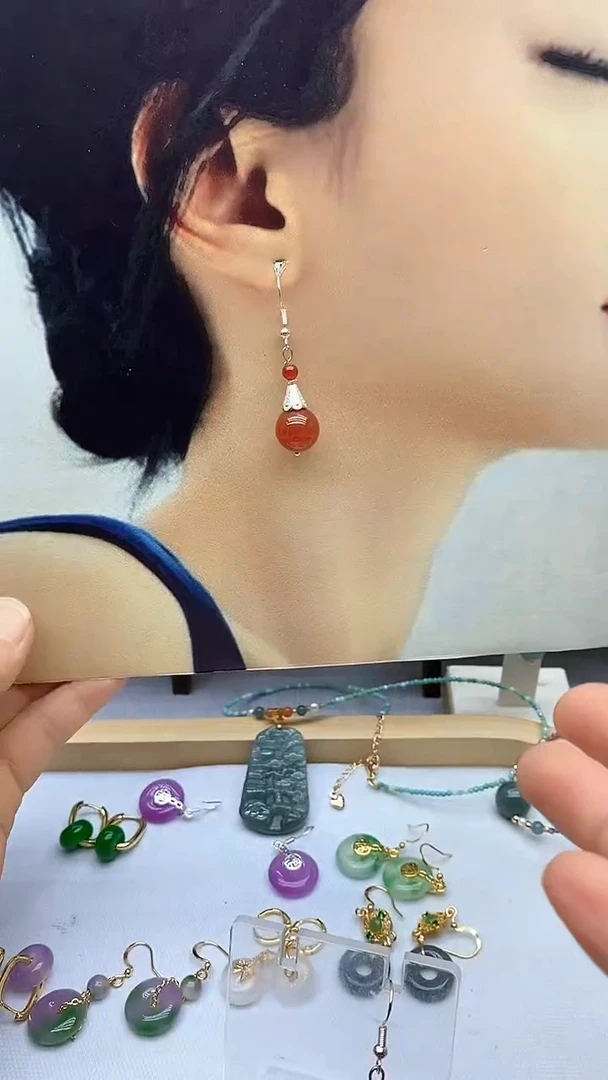 南红玛瑙银S925镶嵌耳饰101
