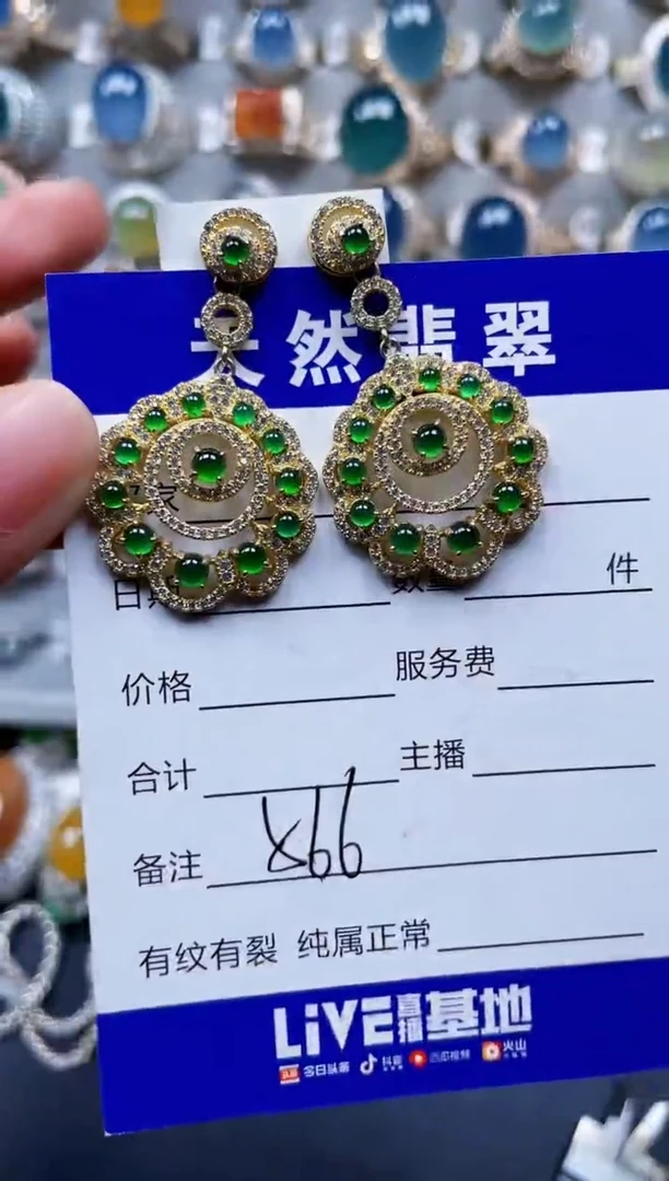银S925镶嵌翡翠耳饰566