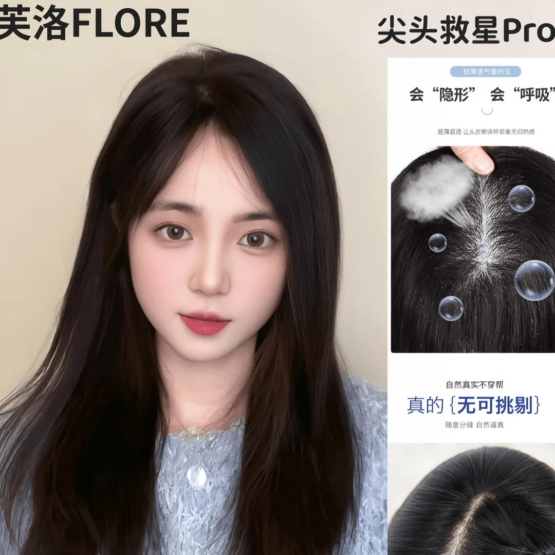 超透气！Mono网新工艺假发片日常自然气质轻薄隐形增发量全真发
