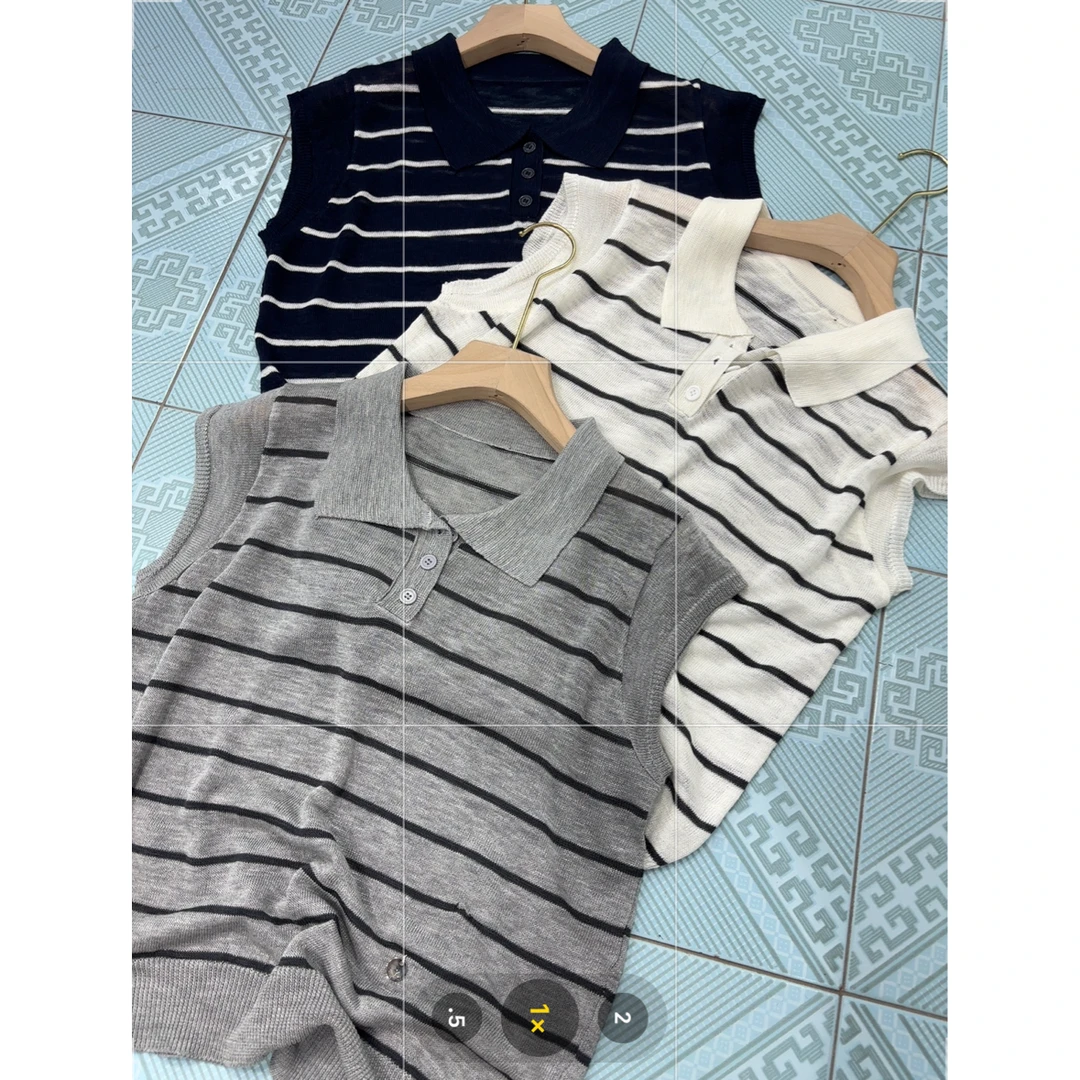 艳艳家 时尚显瘦条纹洋气百搭翻领T恤