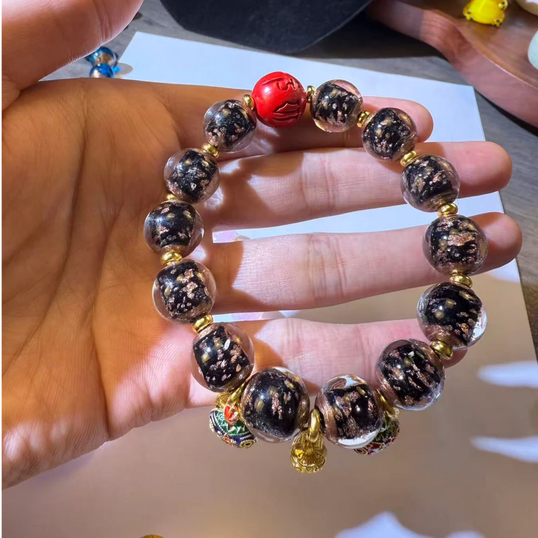 古法金砂琉璃手串国潮风复古男士盘完手串辰砂祈福新年礼物