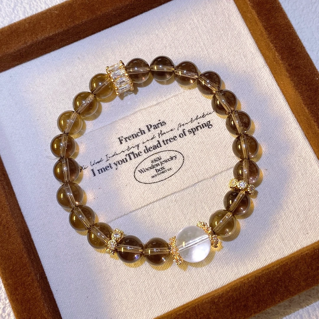 【一星山】茶晶水晶手串单圈气质轻奢时尚百搭简约素圈黄色彩色