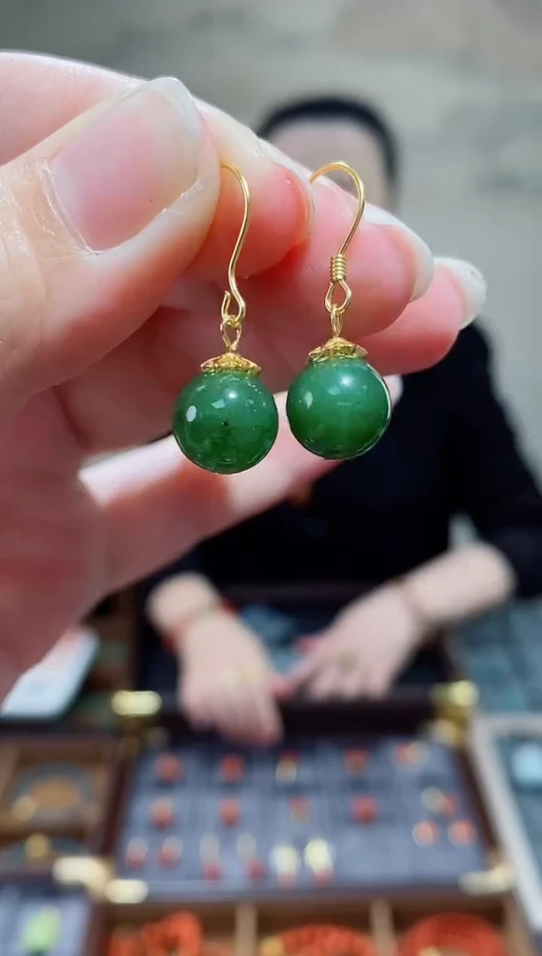 银S925镶嵌和田玉耳饰K2551