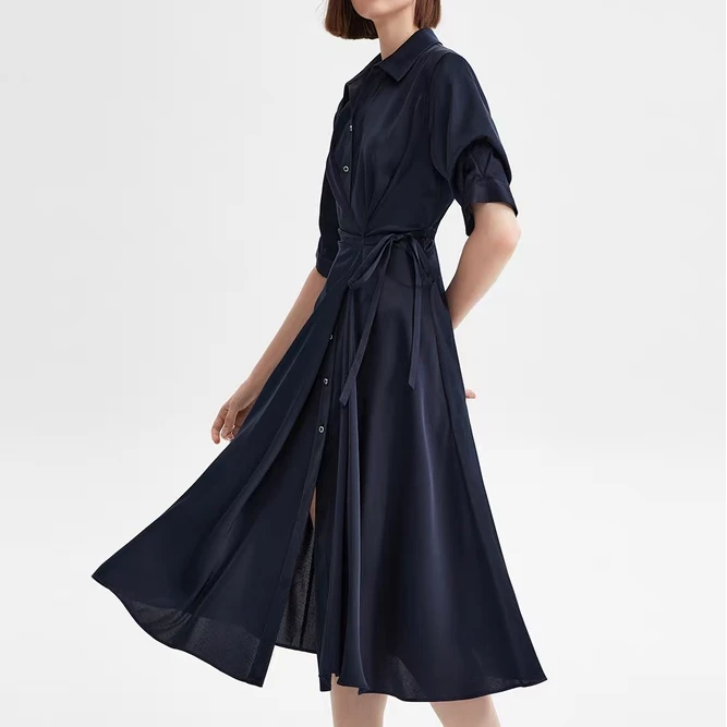 1537朗复古设计感显瘦气质长裙高级感衬衫裙女夏polo连衣裙